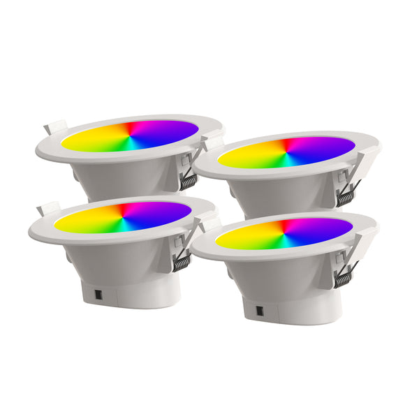 Smart WiFi Recessed Downlight 90mm Cutout 9W RGBCW IP44 Changeable Compatible with Alexa, Google Home No Hub Required 4PACK