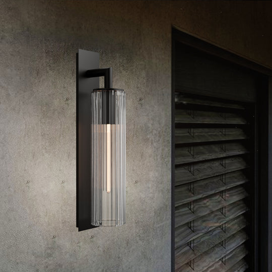 GLORIA Large Modern Exterior Wall Light T185 LED Tube E27 Matt Black IP44