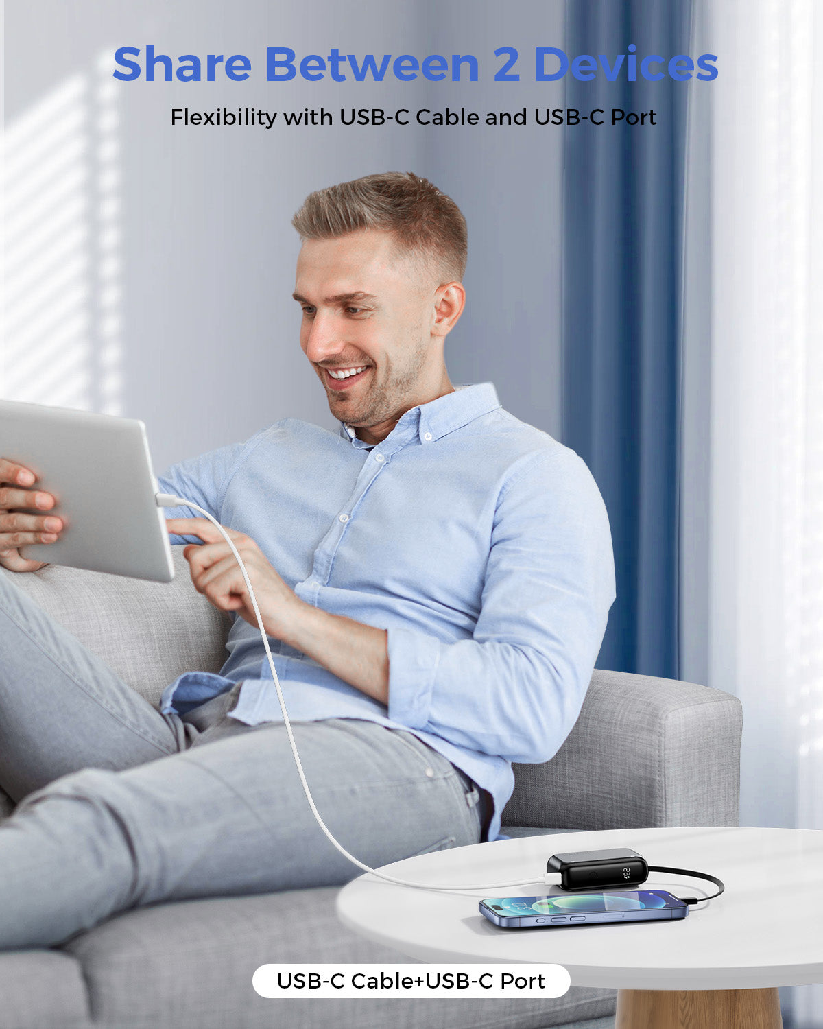 30W PD Power Bank 10000mAh Mini Portable Charger USB-C Cable and USB-C Ports - 7Pandas Australia