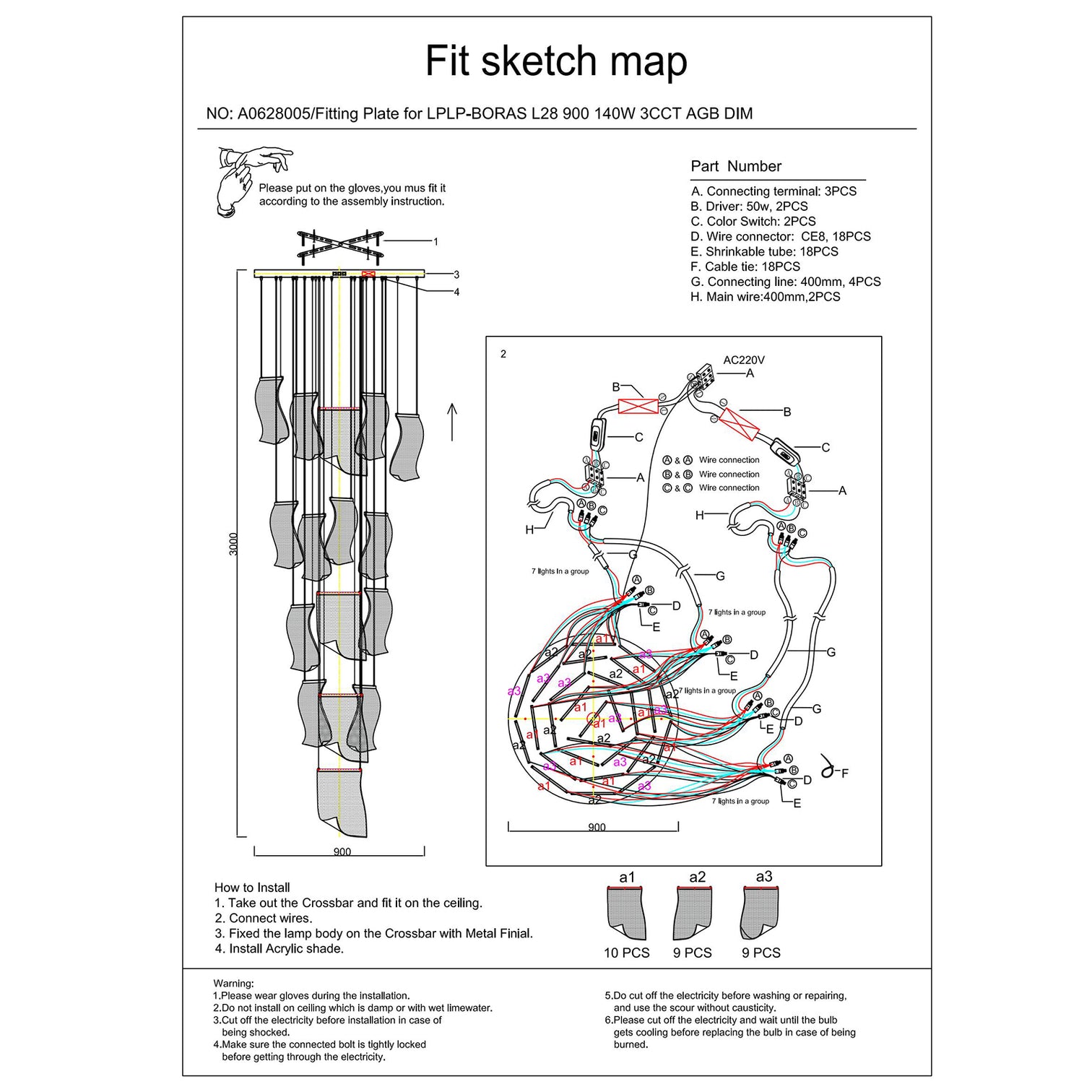 BORAS LED Modern Style High Ceiling Chandelier 3CCT Living Room Aged Brass Dimmable - 7Pandas Australia