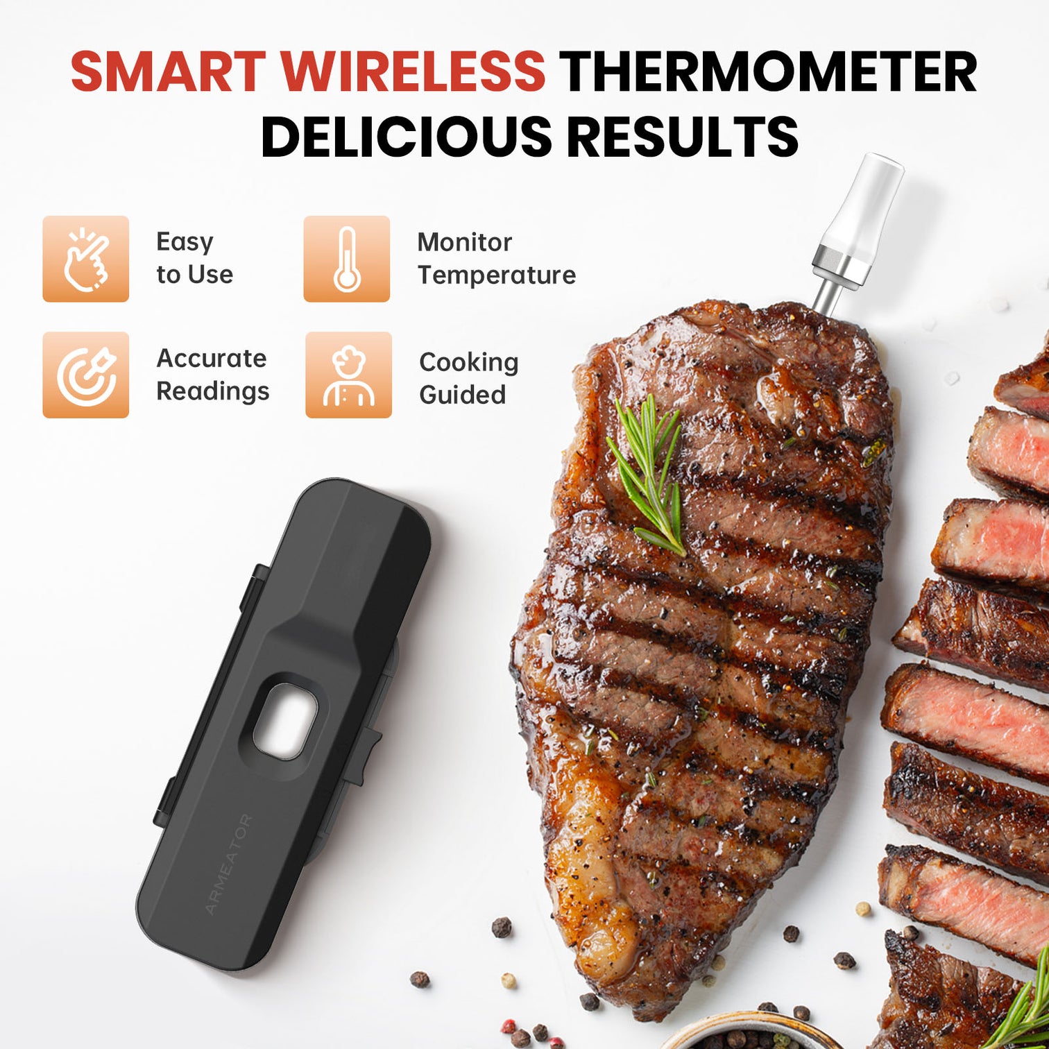 Wireless Meat Thermometer Probe 70M Bluetooth for BBQ Oven  Smoker iOS/Android App - 7Pandas Australia