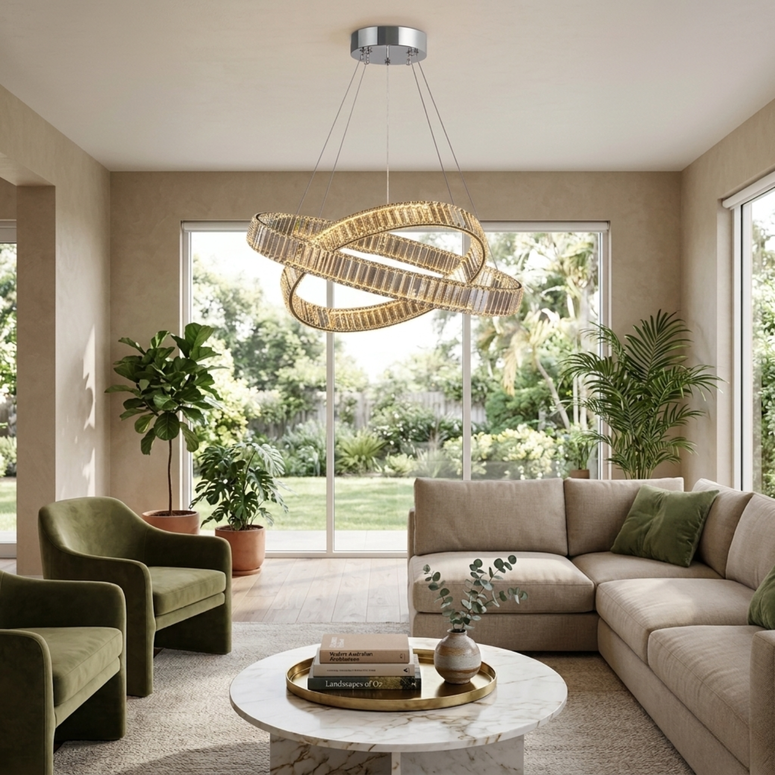 RING Modern Round Crystal LED Chandelier 2 Rings 3CCT Tri-Colour Pendant - 7Pandas Australia