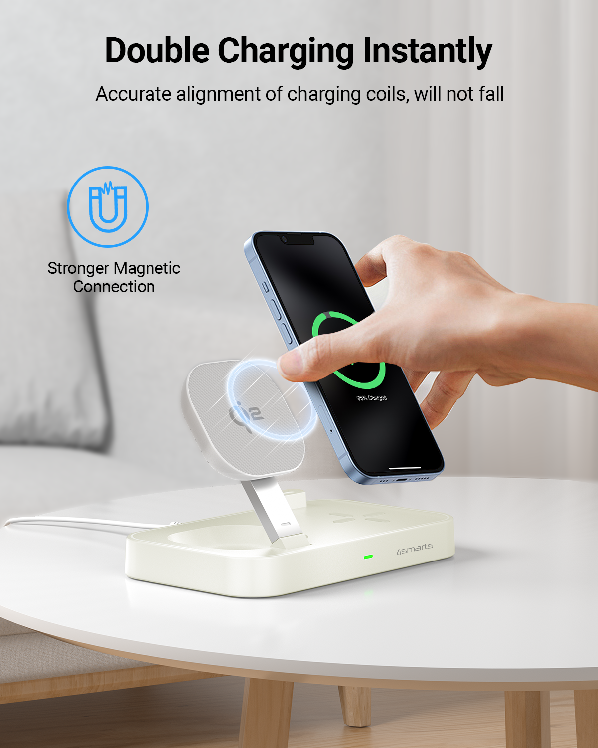 Qi2 Certified Wireless Charging Station, 3-in-1 15W Ultra Fast Magnetic Charger Stand for Multiple Devices, Magsafe Charger for iPhone 15/14/13/12, Apple Watch, Airpods (White) - 7Pandas Australia