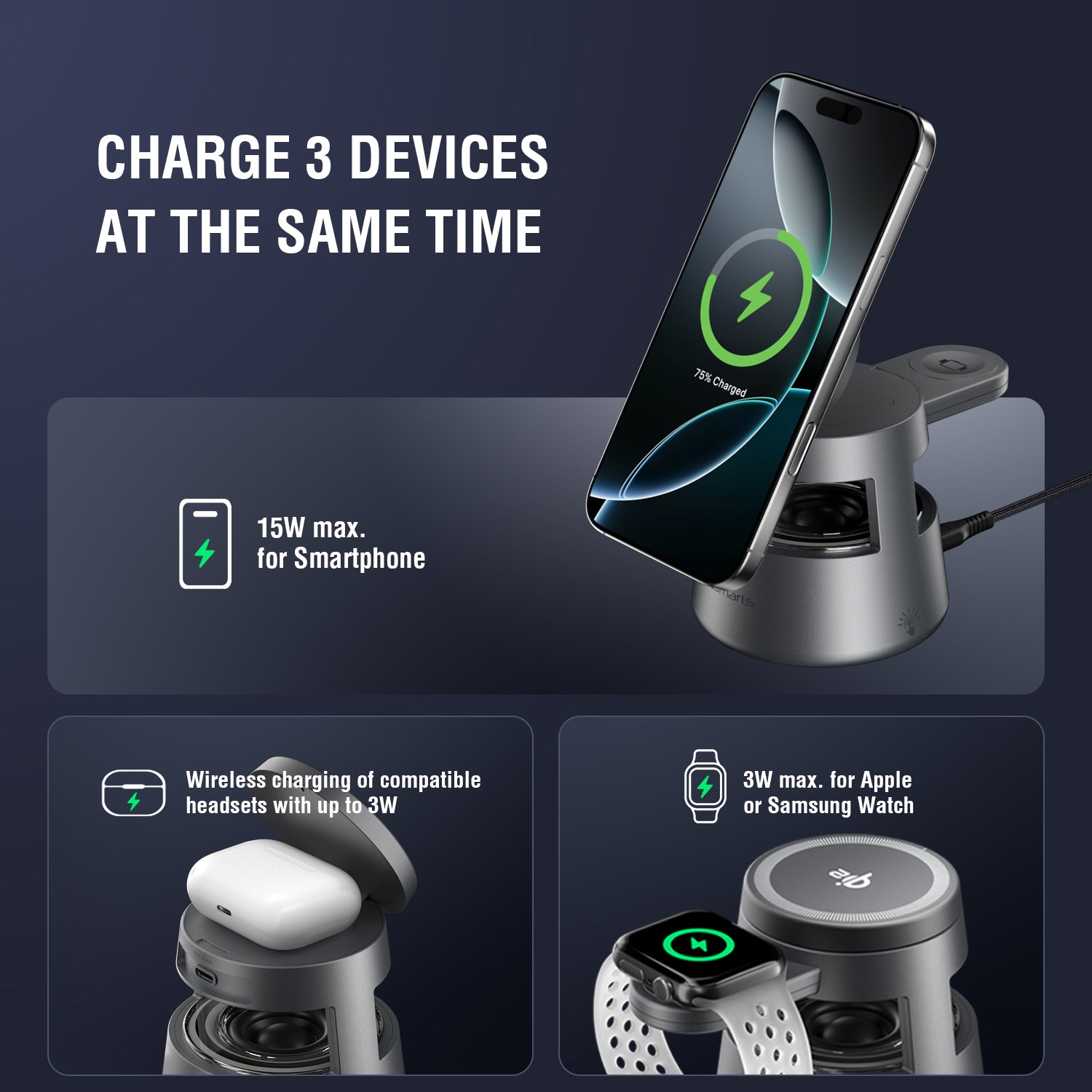 Qi2 Charging Station Aura Sound Black White - 7Pandas Australia