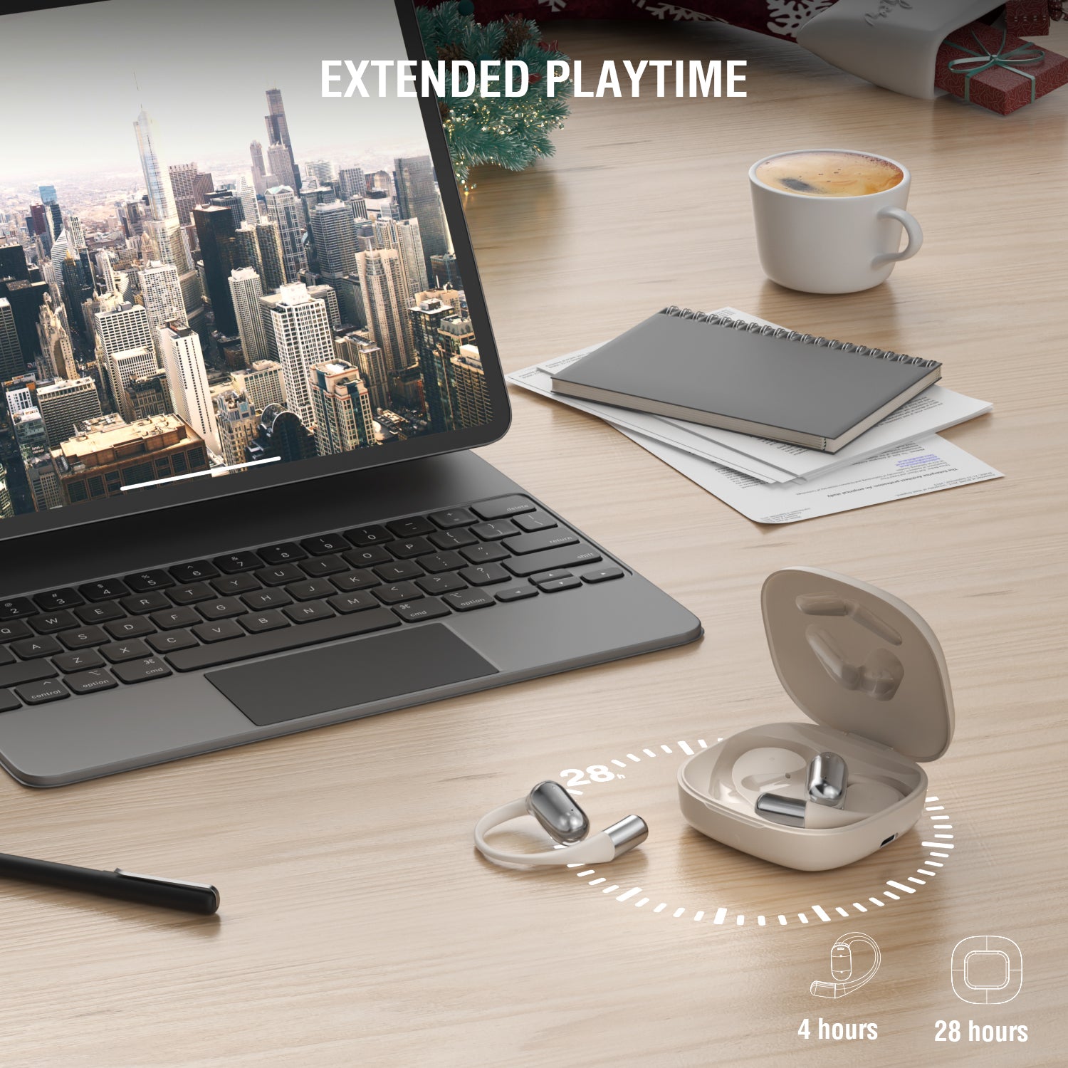 Open-Ear Bluetooth Headset SkyBuds AI Screen Black Beige - 7Pandas Australia