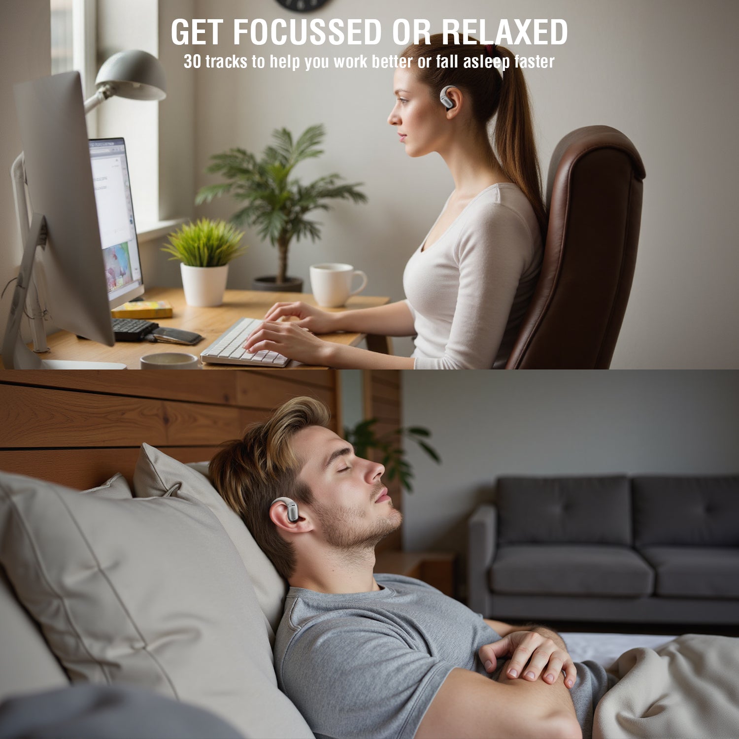 Open-Ear Bluetooth Headset SkyBuds AI Screen Black Beige - 7Pandas Australia