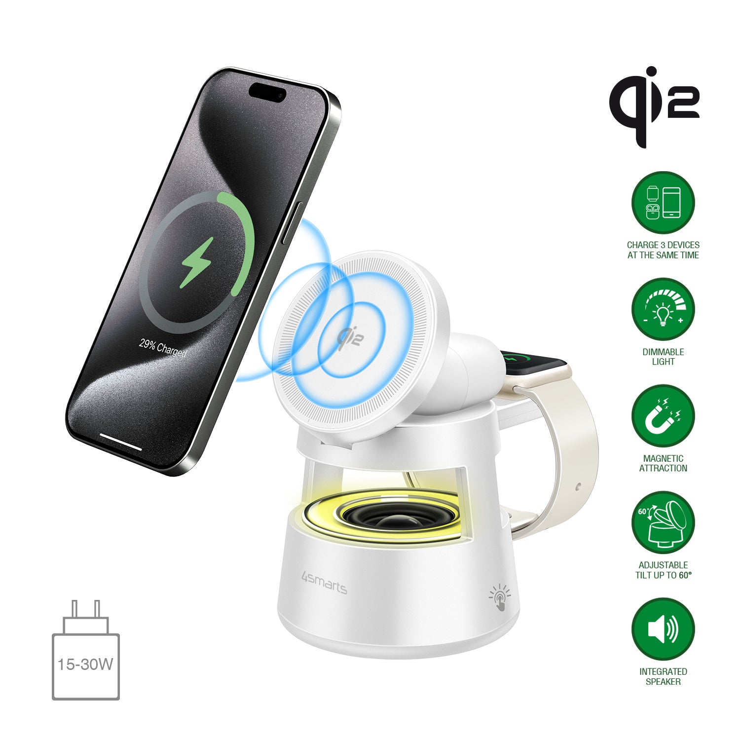 Qi2 Charging Station Aura Sound Black White - 7Pandas Australia