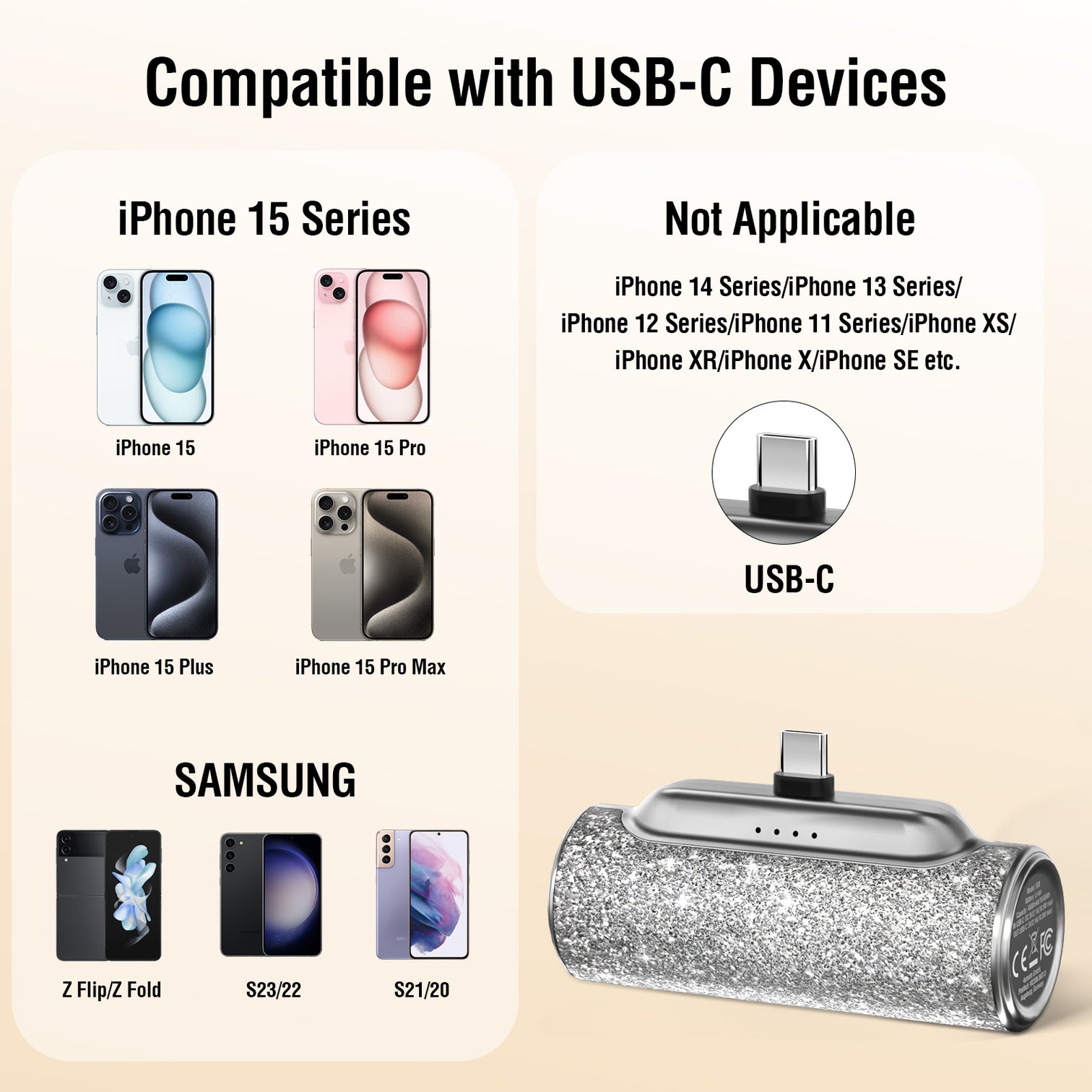 Mini Power Bank Finger Size 4500mAh USB-C Direct Plugin Black Silver Hassle-Free Charging - 7Pandas Australia