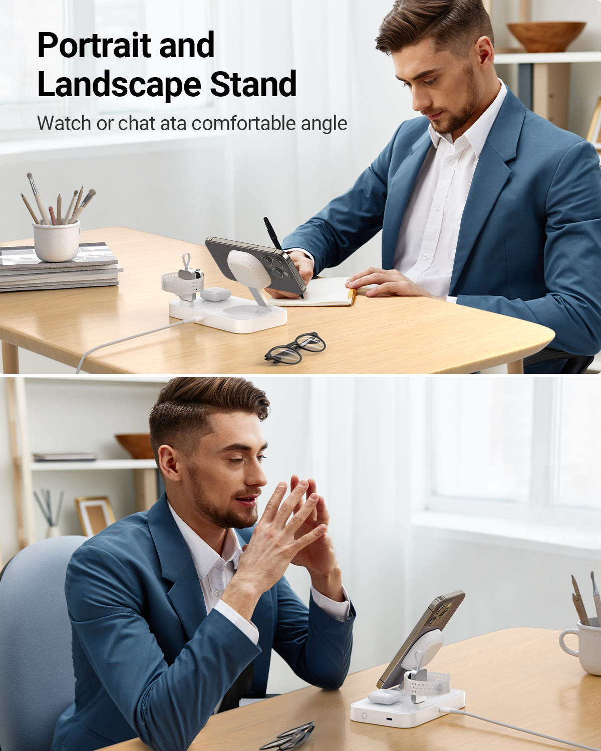 Qi2 Certified Wireless Charging Station, 3-in-1 15W Ultra Fast Magnetic Charger Stand for Multiple Devices, Magsafe Charger for iPhone 15/14/13/12, Apple Watch, Airpods (White) - 7Pandas Australia