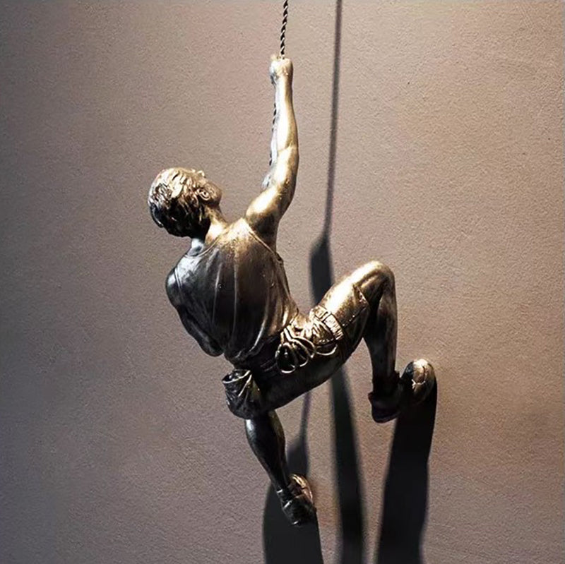 Rock Climbing Figure Sculpture Wall Status Gold Silver Resin - 7Pandas Australia