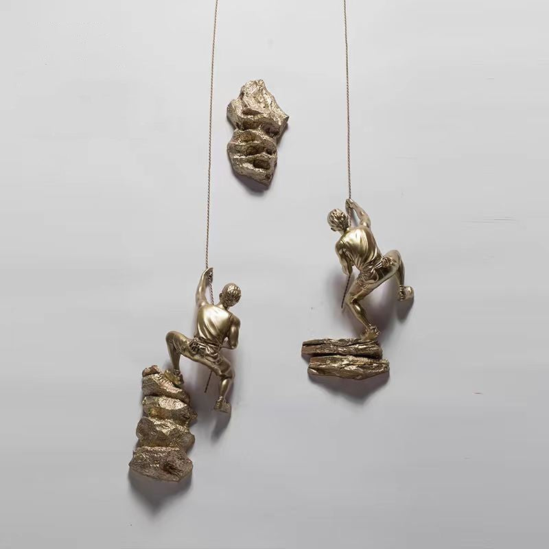 Rock Climbing Figure Sculpture Wall Status Gold Silver Resin - 7Pandas Australia