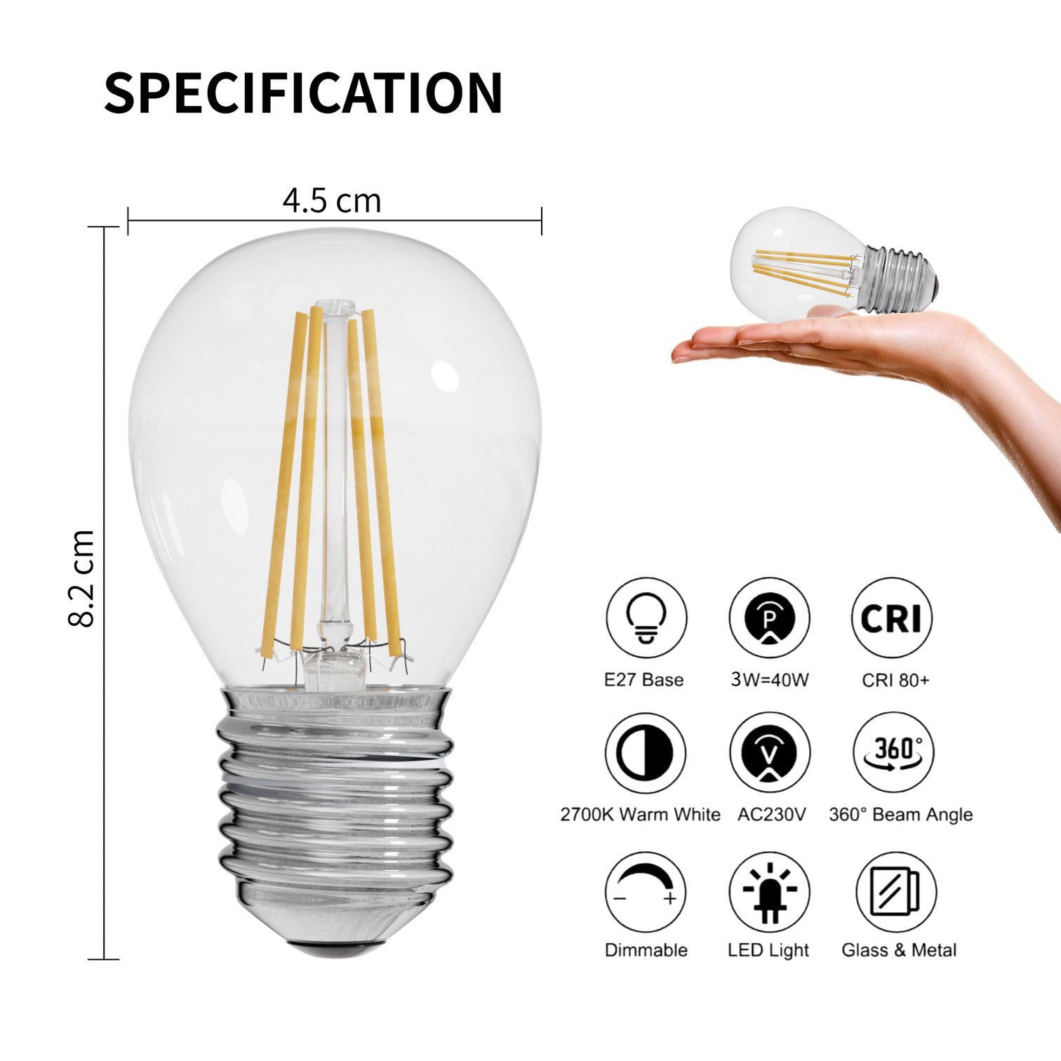 10PACK LED G45 Edison Bulb dimmable 3W 2700k Warmwhite E27 - 7Pandas Australia