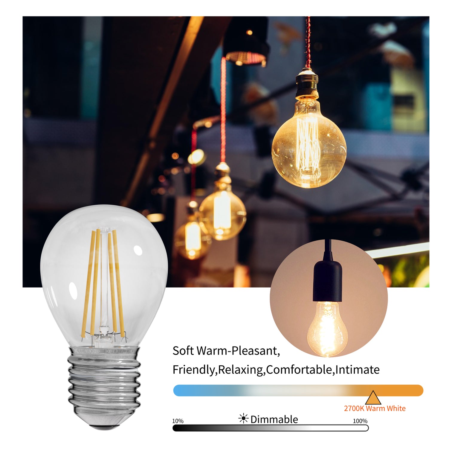 10PACK LED G45 Edison Bulb dimmable 3W 2700k Warmwhite E27 - 7Pandas Australia