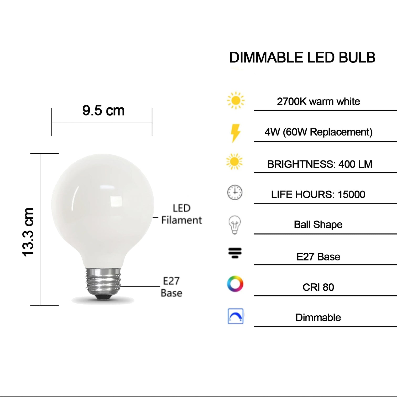 LED Ball type Opal Milk Glass Bulb 4W 2700K Warm White Dimmable 10PACK - 7Pandas Australia
