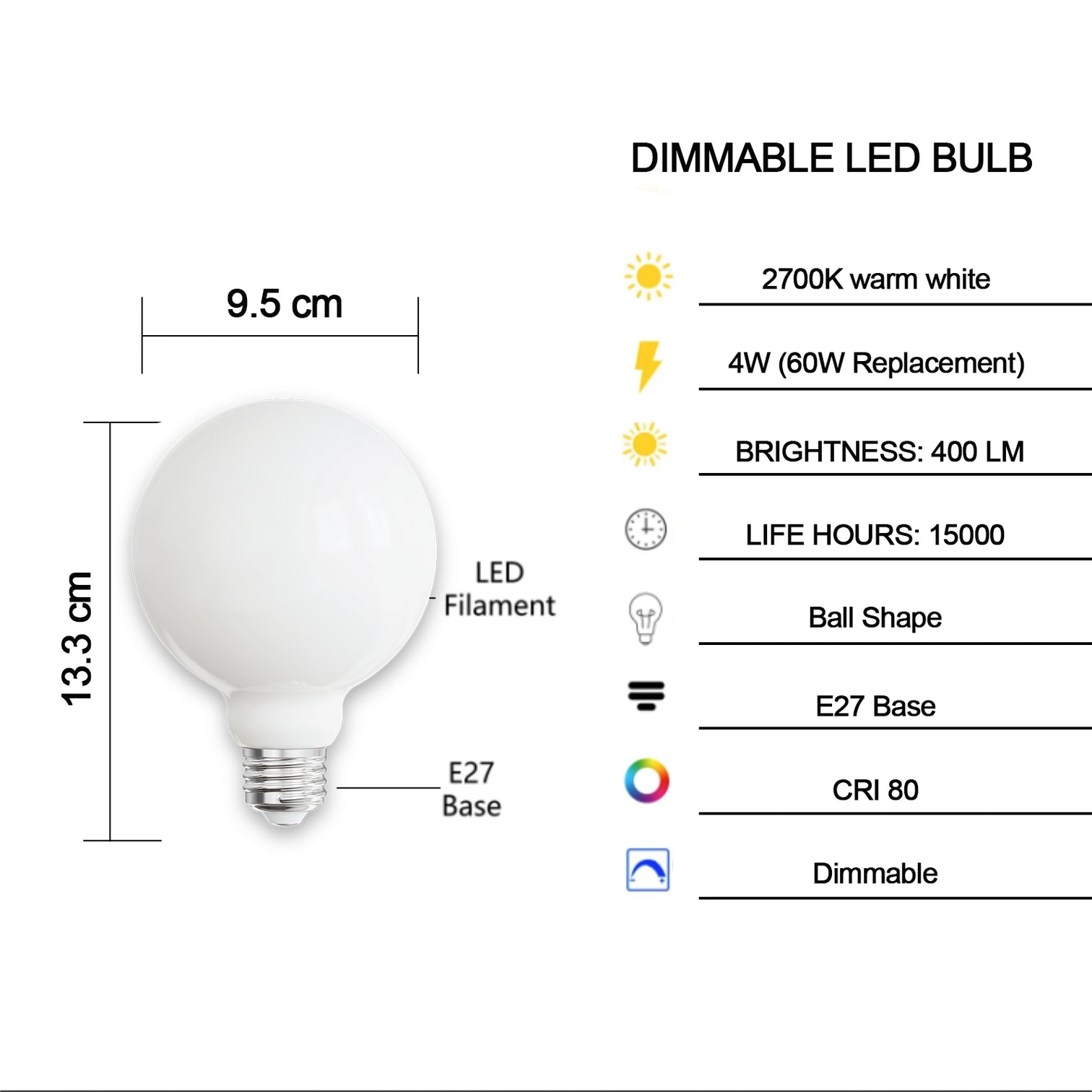 LED Ball type Opal Milk Glass Bulb 4W 2700K Warm White Dimmable 10PACK - 7Pandas Australia