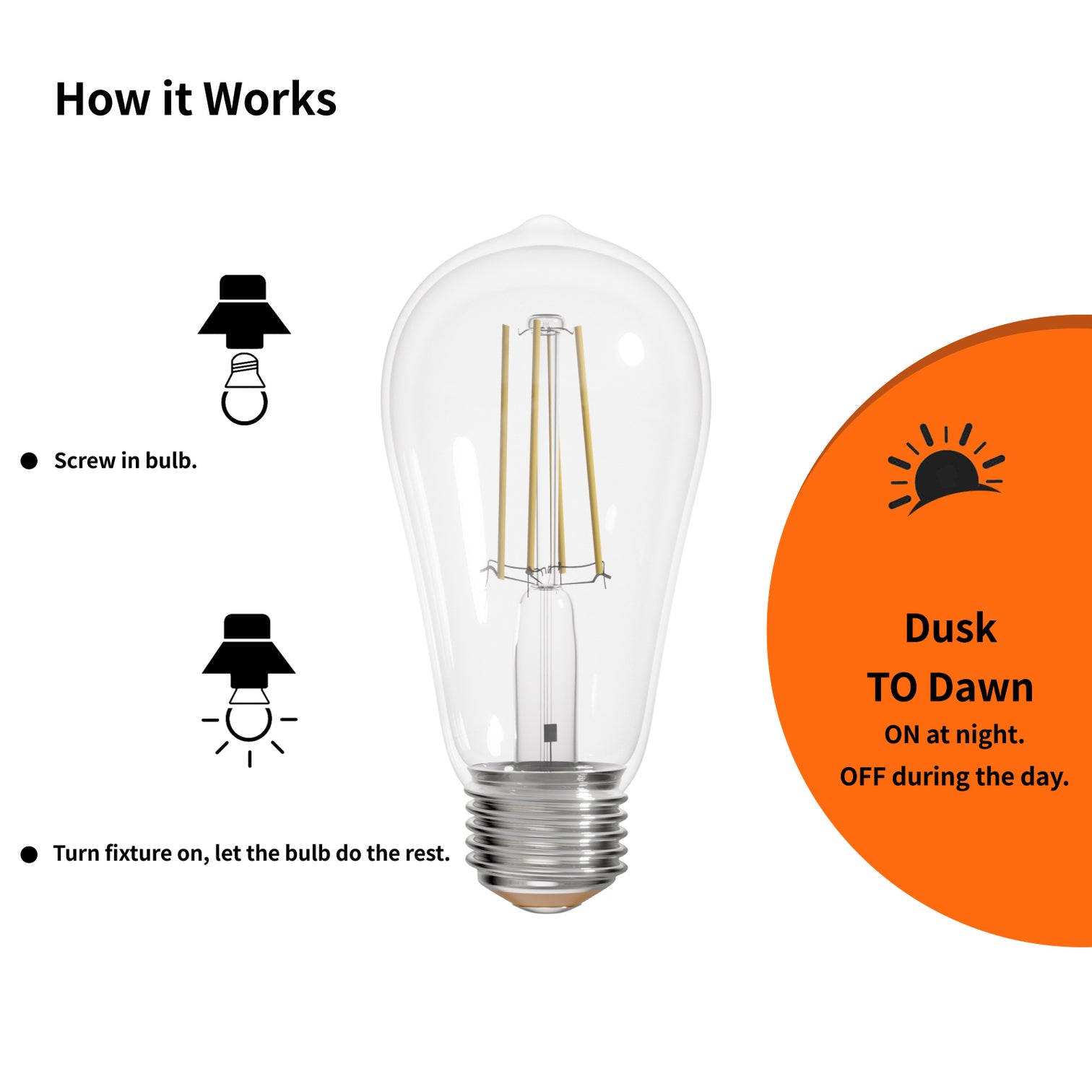 4PACK Dusk to Dawn LED Filament Bulb 5W Equivalent 60W 2700K Warmwhite Dimmable - 7Pandas Australia