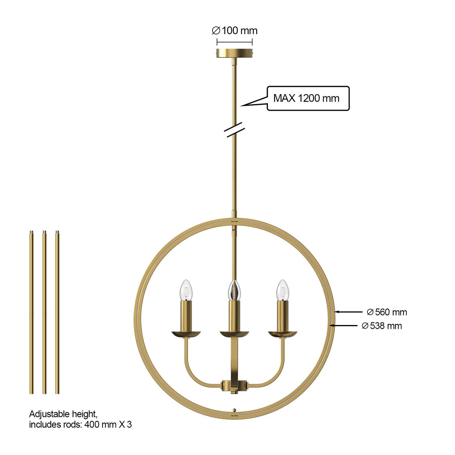 JUSMIN 560mm dia Round Farmhouse Style Chandelier Dining Room Aged Brass - 7Pandas Australia