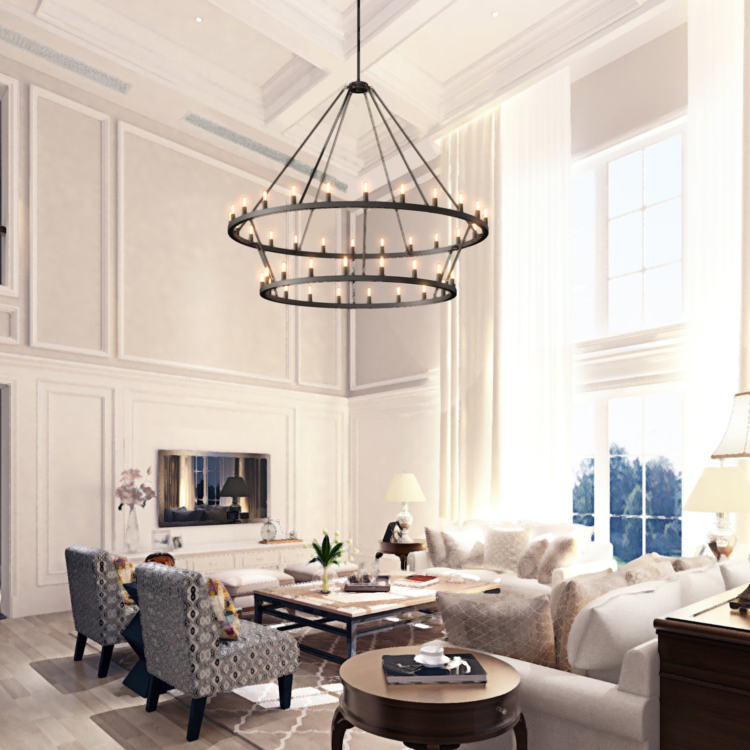 ALVA 42-Light Antique 2-Layer Bronze E14 Circular wagon wheel Farmhouse Chandelier - 7Pandas Australia