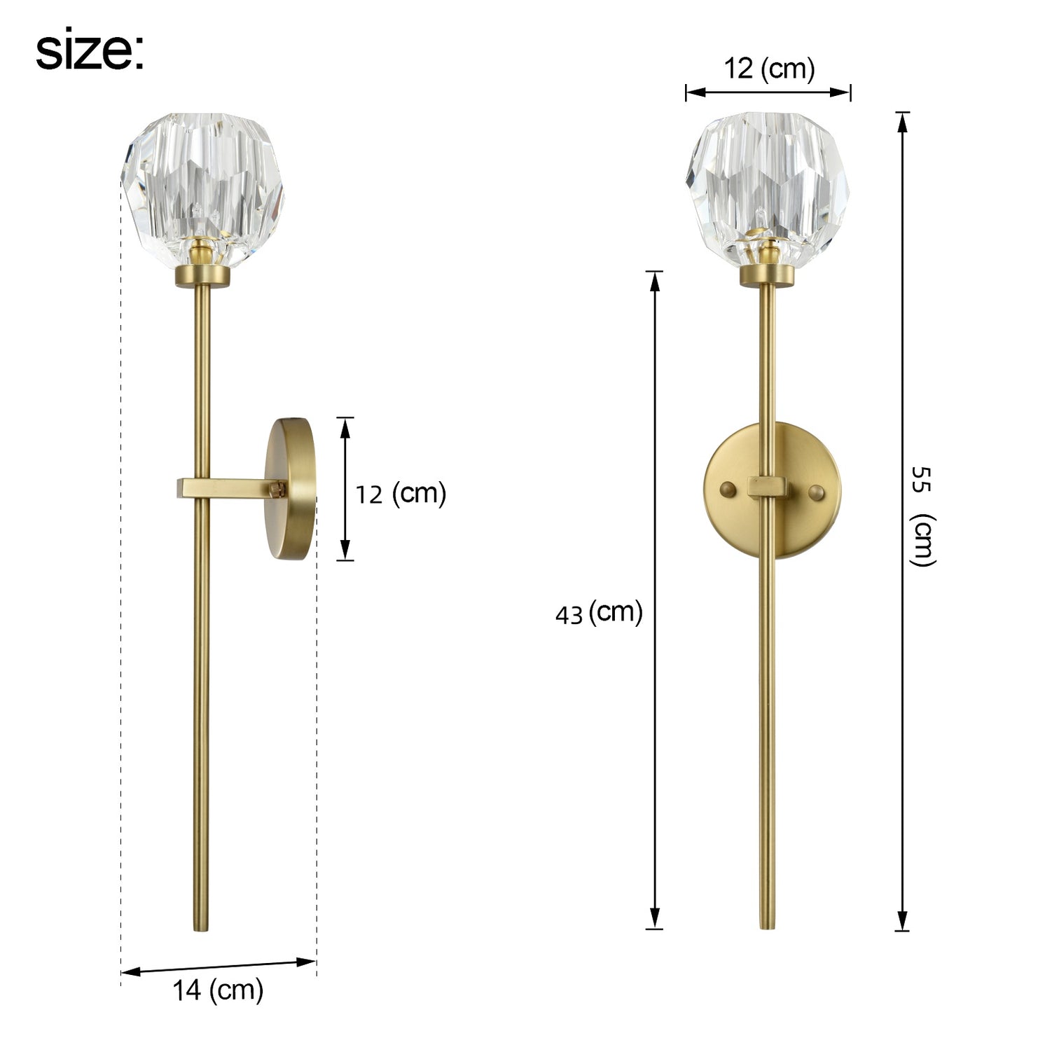 TULIM 1-Light Wall Light Long Stem Crystal Glass Shade Aged Brass G9 - 7Pandas Australia