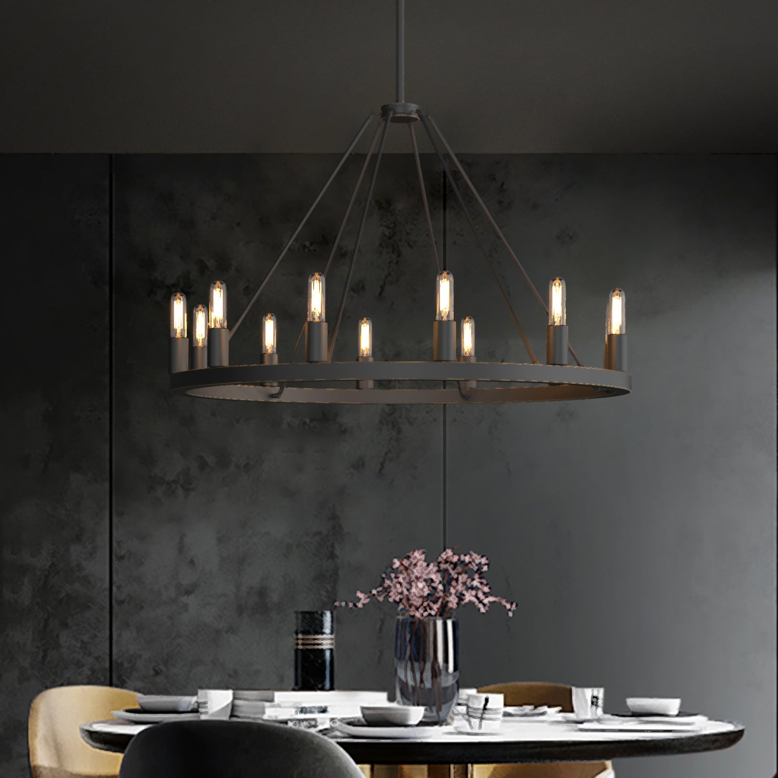 ALVA 12-Light Antique Wagon Wheel Farmhouse Chandelier Australia Bronze E14 - 7Pandas Australia