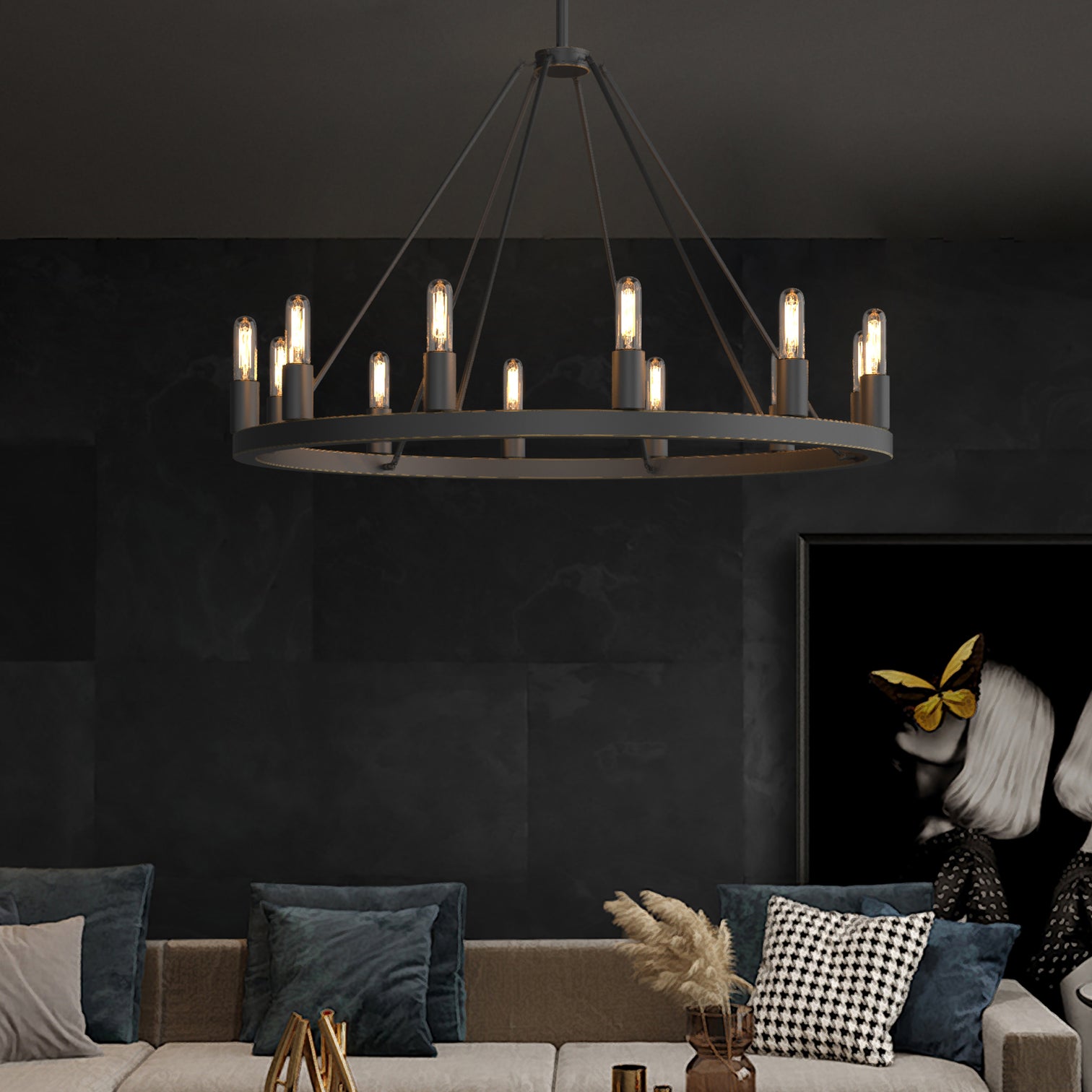 ALVA 12-Light Antique Wagon Wheel Farmhouse Chandelier Australia Bronze E14 - 7Pandas Australia