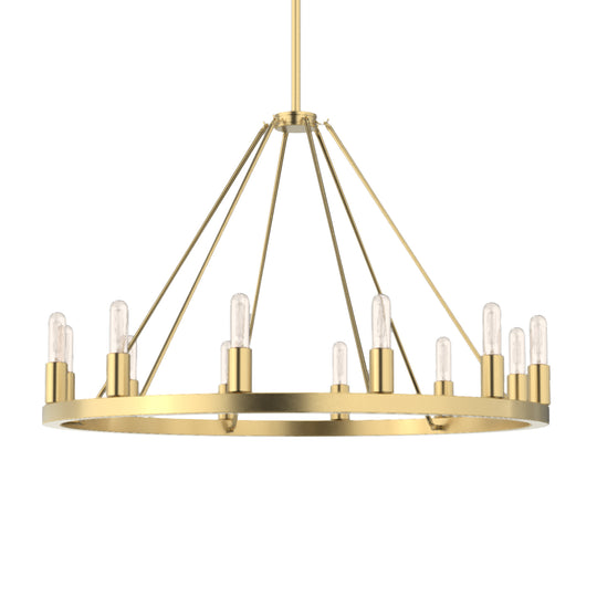 ALVA 12-Light Antique Wagon Wheel Chandelier Aged Brass E14 Farmhouse Light