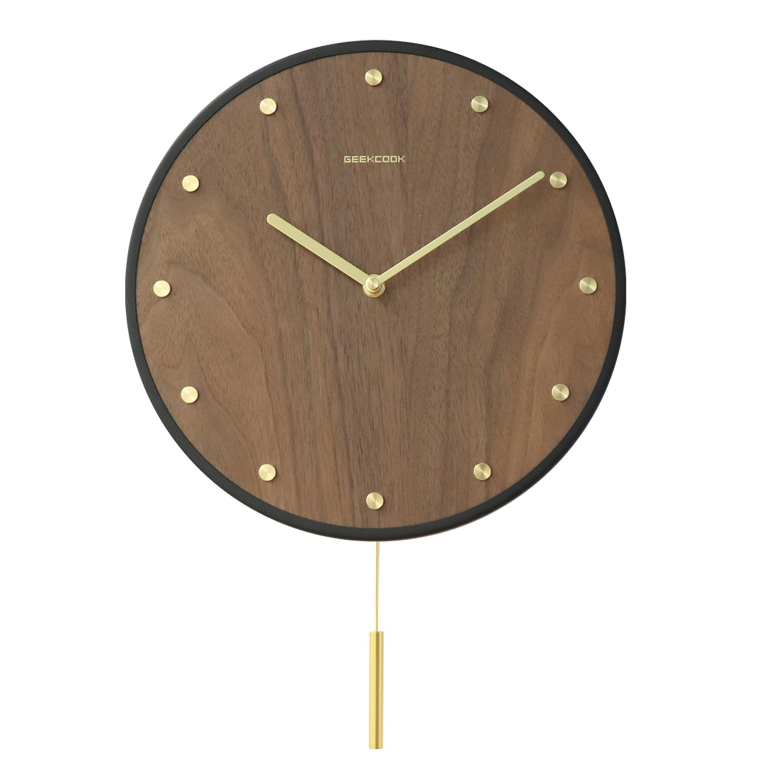 GUNI Quartz  Wall Clock 12 Inch 300mm Black Metal Frame Wood MDF Plate Brass Indicator - 7Pandas Australia