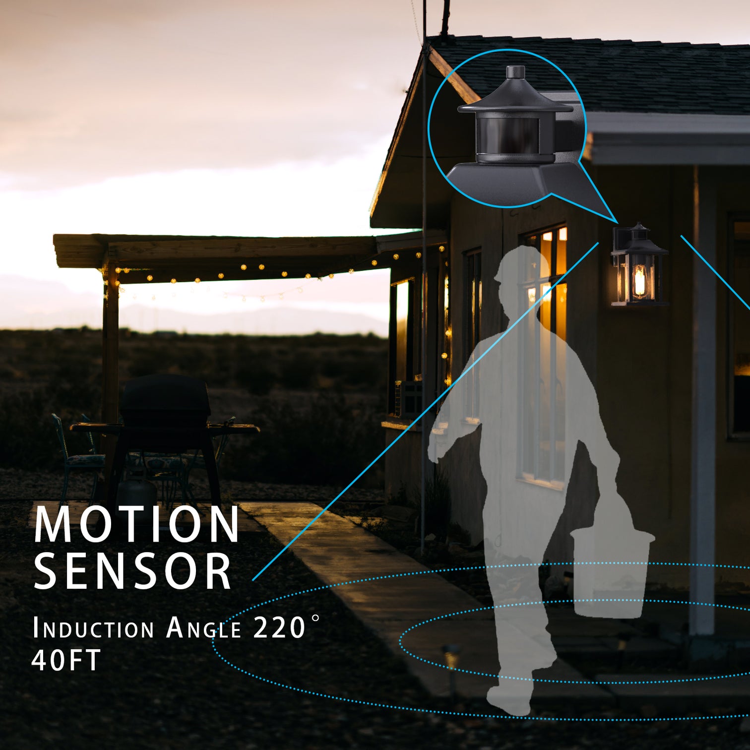 JULIA Motion Sensor Exterior Outdoor Lights Wall Mount Dusk to Dawn IP44 Weather proof Matt Black - 7Pandas Australia