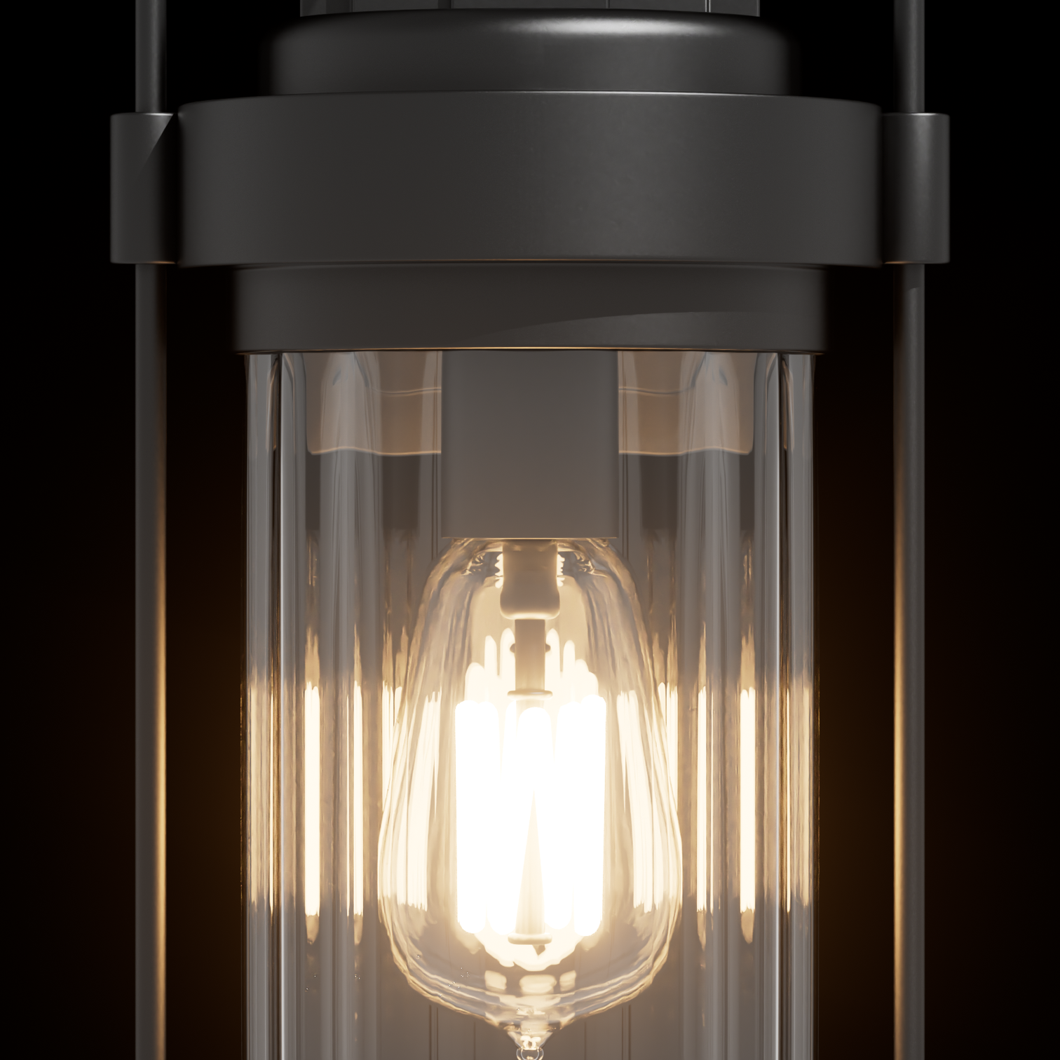 LOTUS Carriage Lantern Style Outdoor Wall Light with Ribbed Jelly Jar Glass E27 Matt Black - 7Pandas Australia