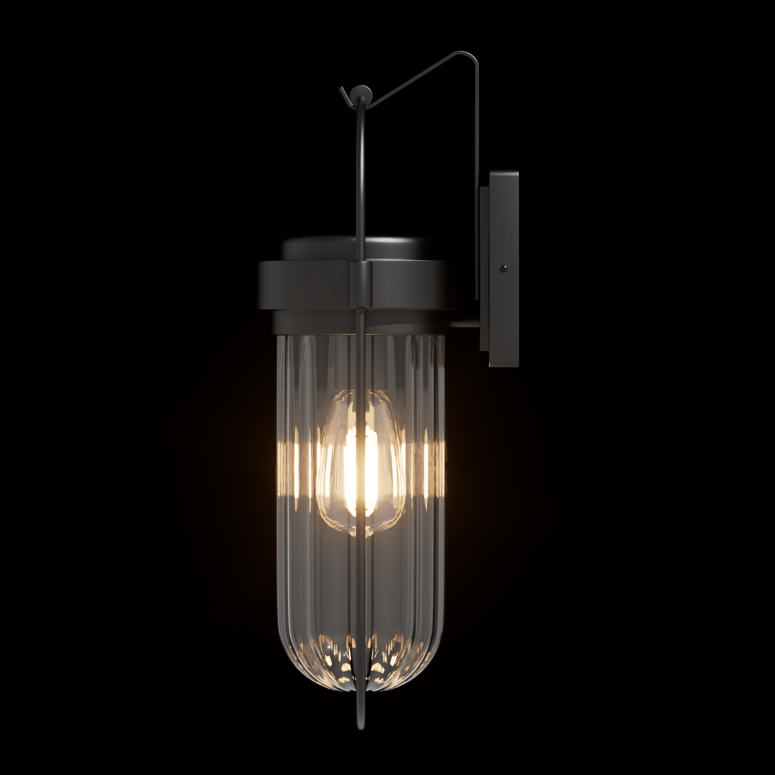 LOTUS Carriage Lantern Style Outdoor Wall Light with Ribbed Jelly Jar Glass E27 Matt Black - 7Pandas Australia