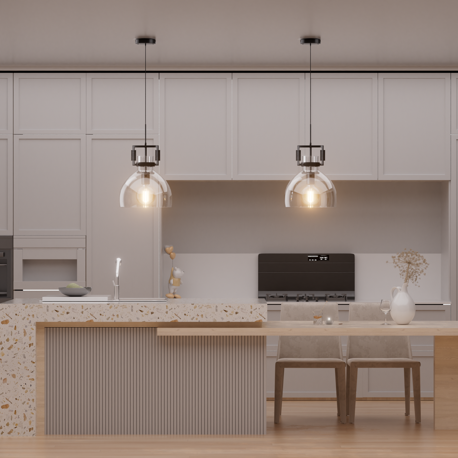 Oporto Modern Glass Pendant Light Kitchen Island bench top Aged Brass Chrome Black E27 - 7Pandas Australia