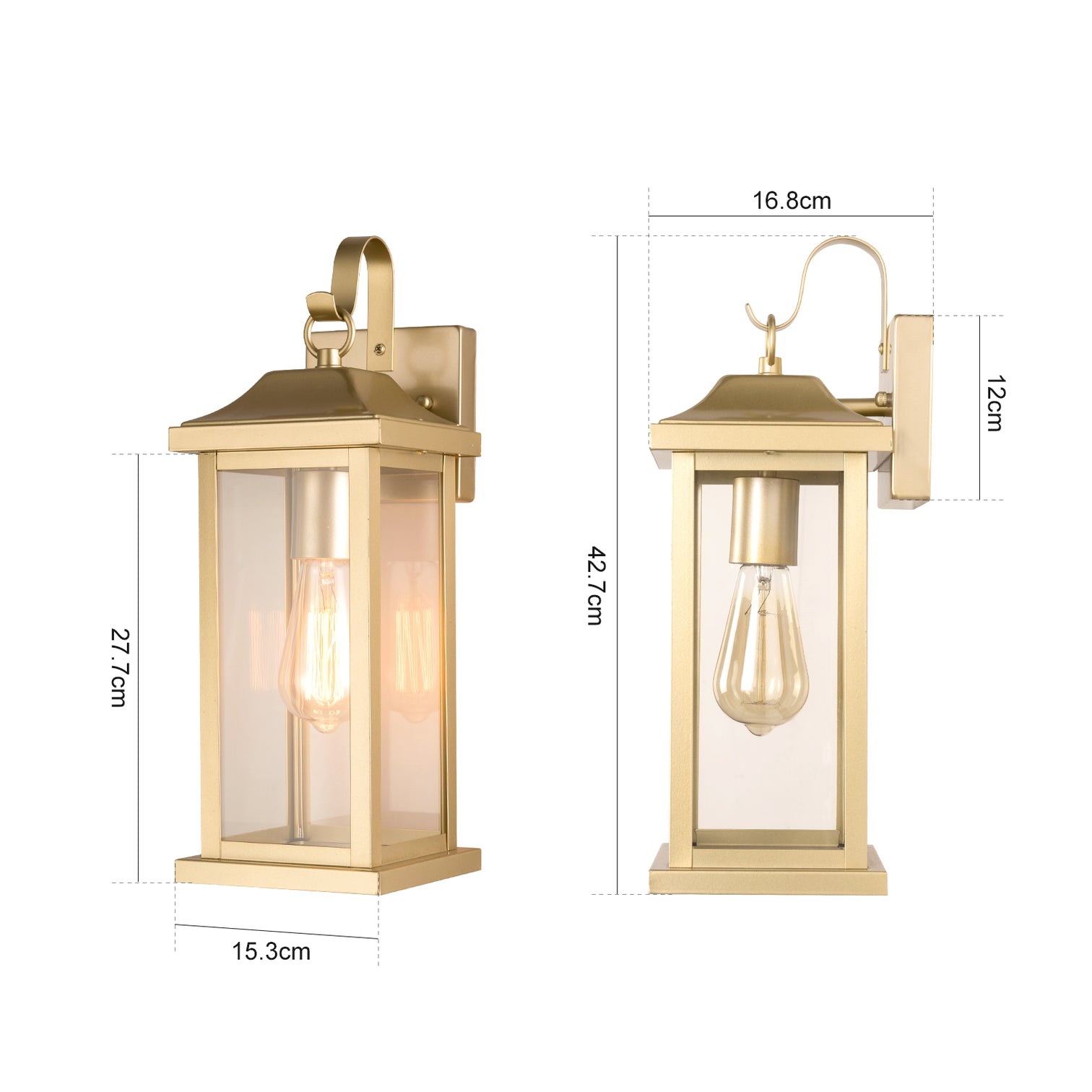 RITZ Lantern Style Exterior Wall Light IP44 Weatherproof Gold Dimmable - 7Pandas Australia