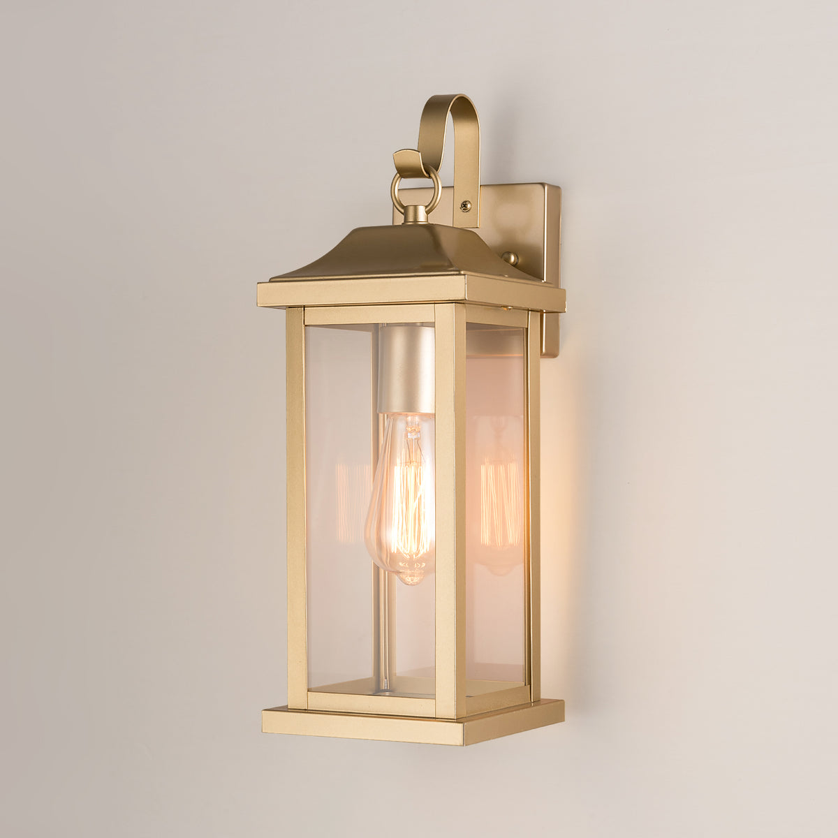 RITZ Lantern Style Exterior Wall Light IP44 Weatherproof Gold Dimmable