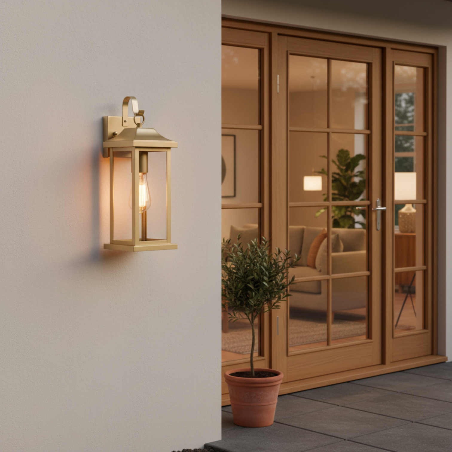 RITZ Lantern Style Exterior Wall Light IP44 Weatherproof Gold Dimmable - 7Pandas Australia