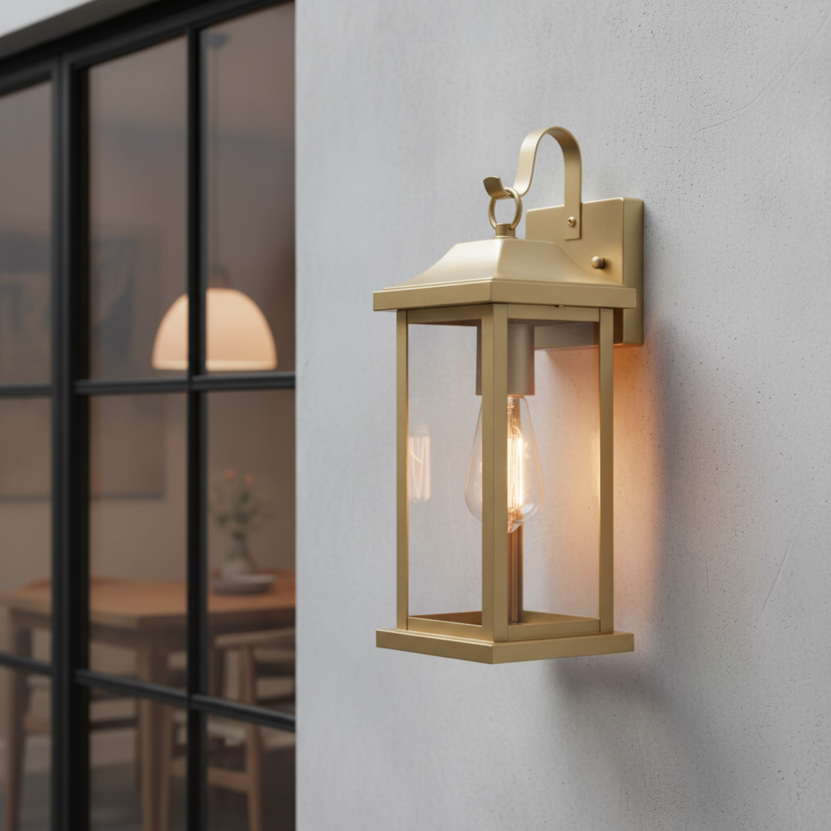 RITZ Lantern Style Exterior Wall Light IP44 Weatherproof Gold Dimmable