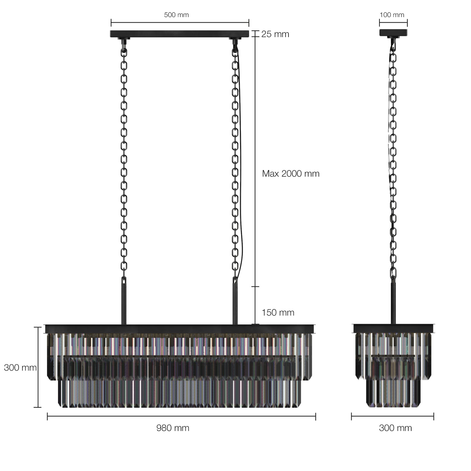 Terrance 16-Lights Rectangle Modern Smoky Crystal Chandelier Kitchen Dining E14 Lamp Base - 7Pandas Australia