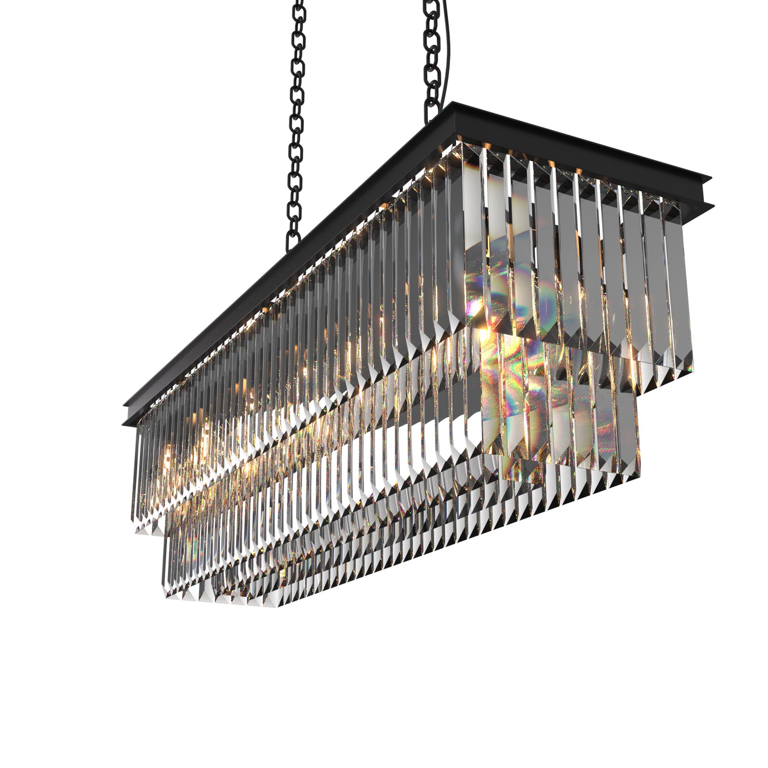 Terrance 16-Lights Rectangle Modern Smoky Crystal Chandelier Kitchen Dining E14 Lamp Base - 7Pandas Australia