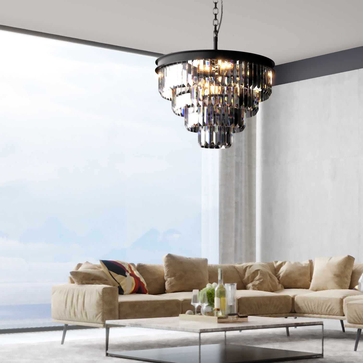 Terrance Round Modern Style Smoky Crystal Chandelier E14 Lamp Base - 7Pandas Australia