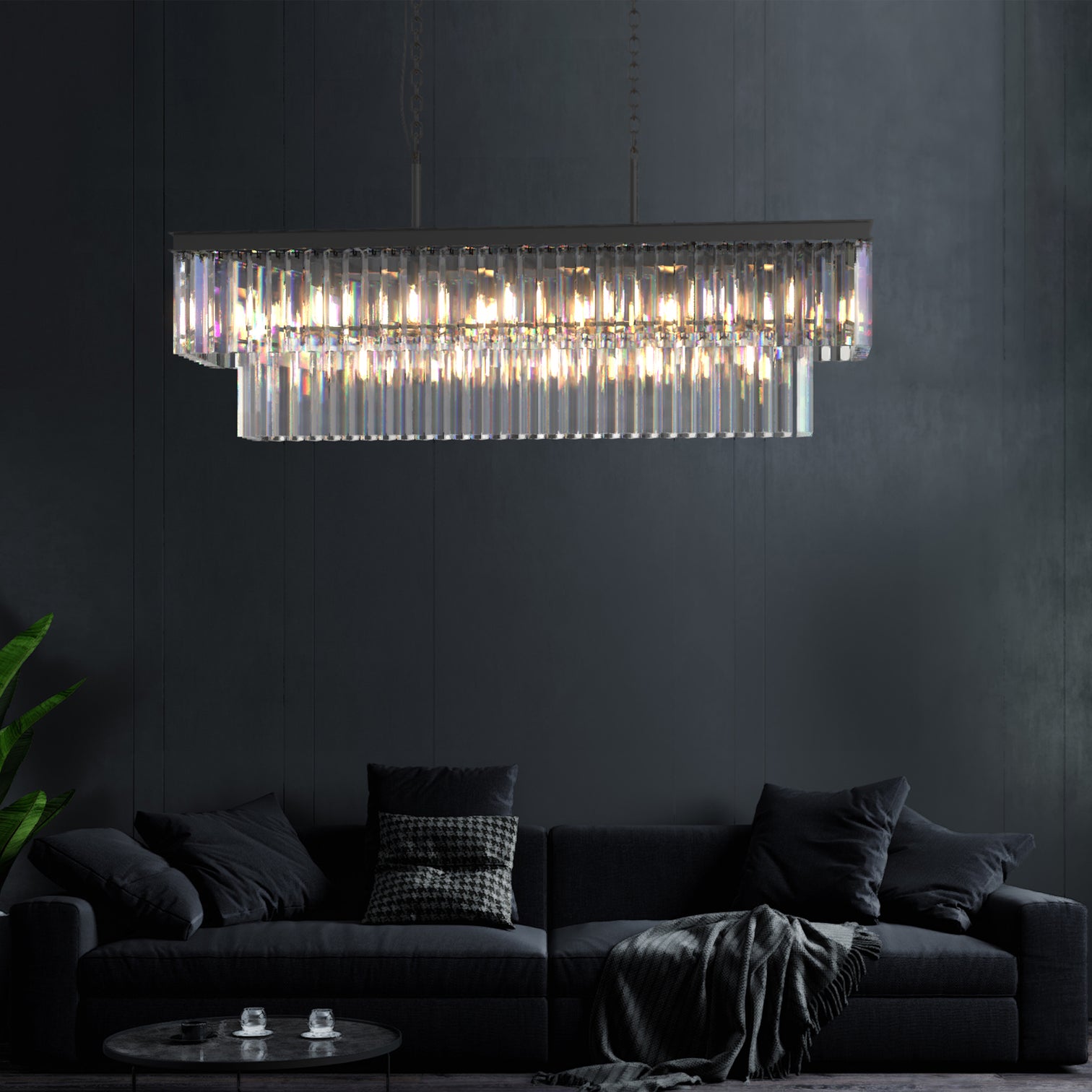 BILL Dimmable Luxury K9 Crystal Chandelier Rectangle Kitchen Dining Table 1250mm Length - 7Pandas Australia