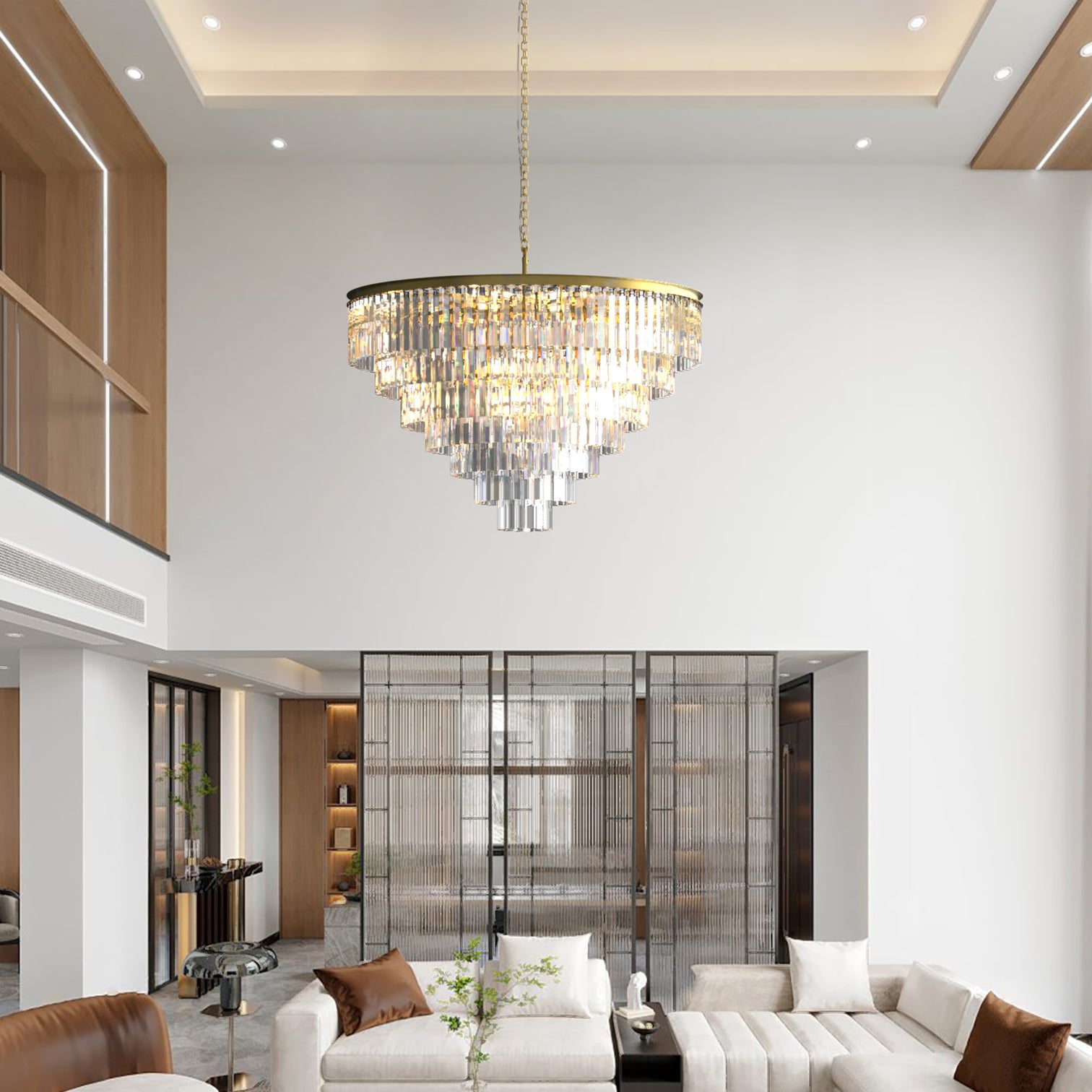 BILL Modern K9 Crystal Chandelier Angular Glass Aged Brass E14 lamp base - 7Pandas Australia