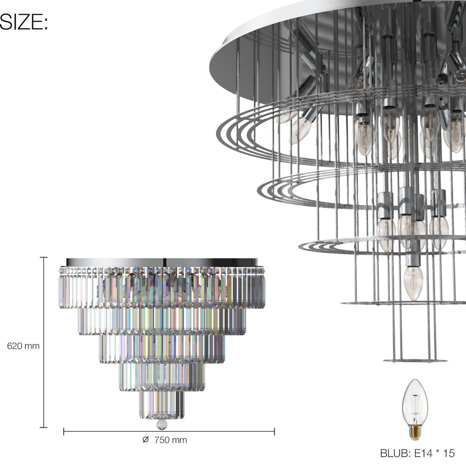 FIZAR K9 Large Contemporary Modern Crystal Chandelier Raindop Round Light Fixture E14 base - 7Pandas Australia