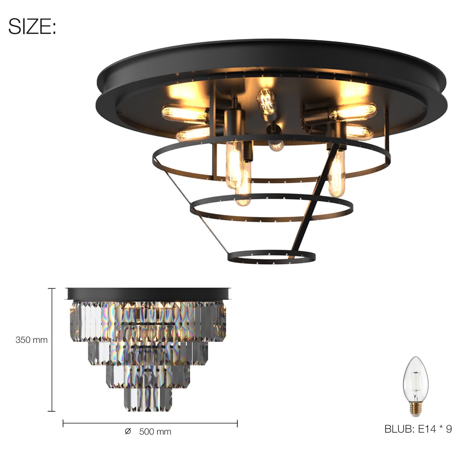 Teras K9 Modern Crystal Chandelier Round Light Fixture Flush Mount Type E14 base - 7Pandas Australia