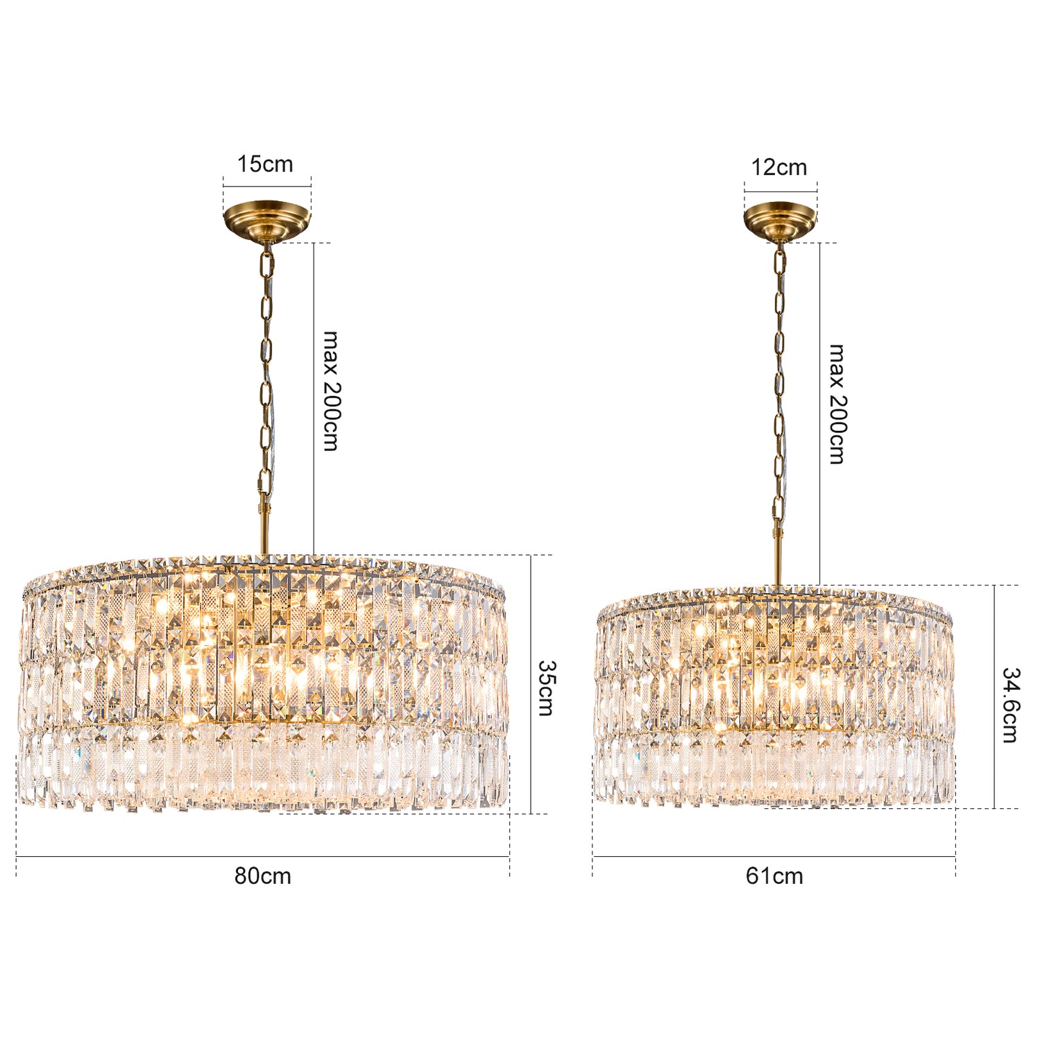 PERONI 600mm Diameter Round Modern Clear Crystal Chandelier Lighting E14 Base