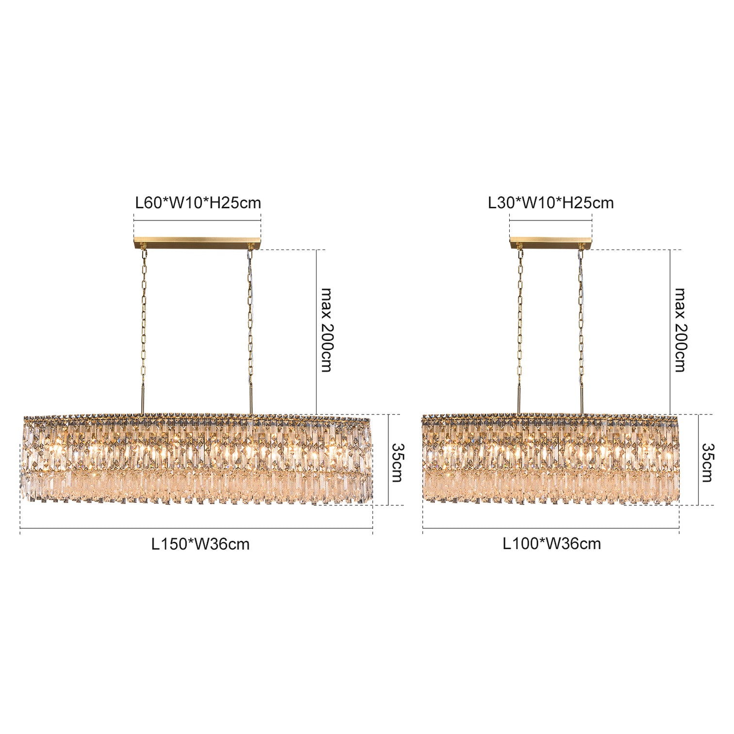PERONI 1000mm Rectangle Modern Crystal Chandelier Lighting E14 Base