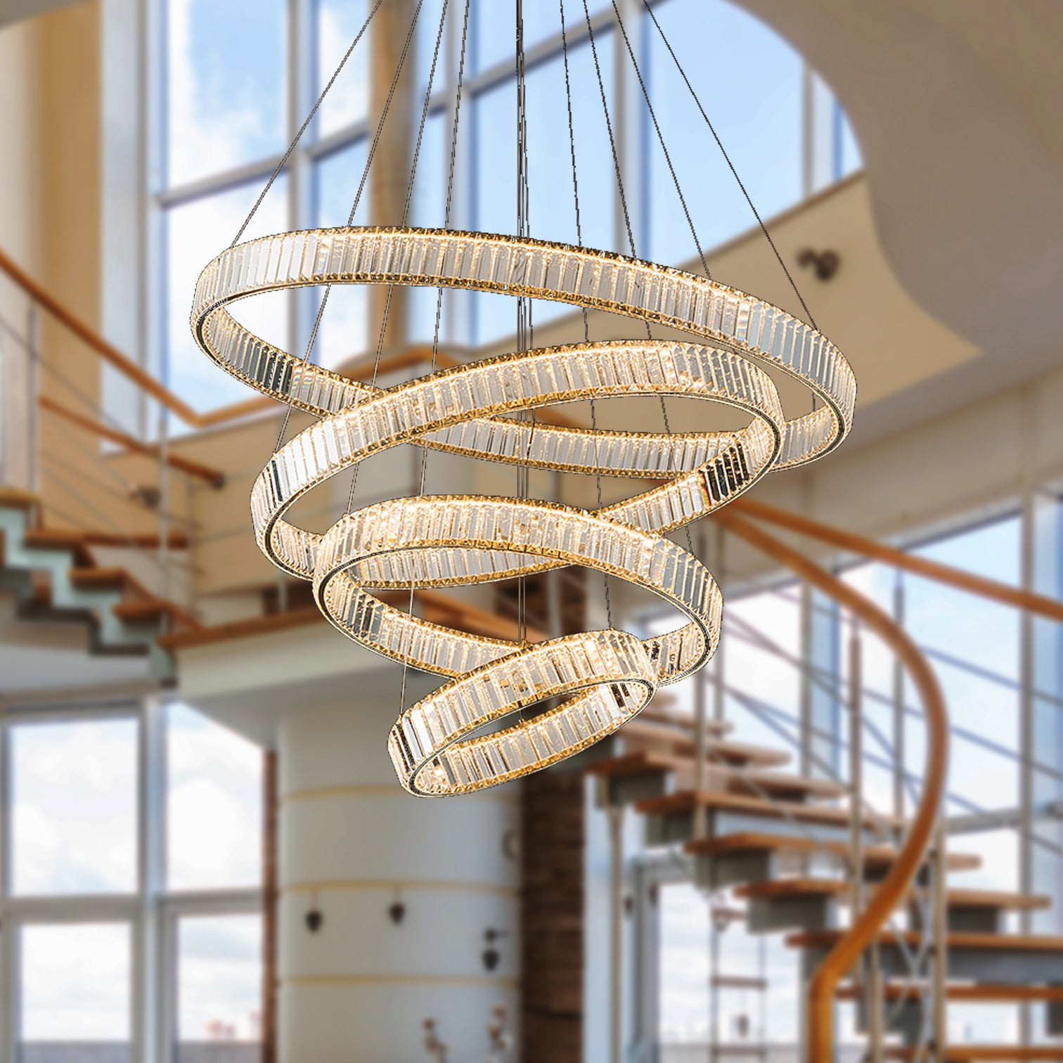 RING 4-Layer Modern K9 Luxury Crystal Chandelier LED 3CCT Dimmable Living Dining Room Foyer - 7Pandas Australia