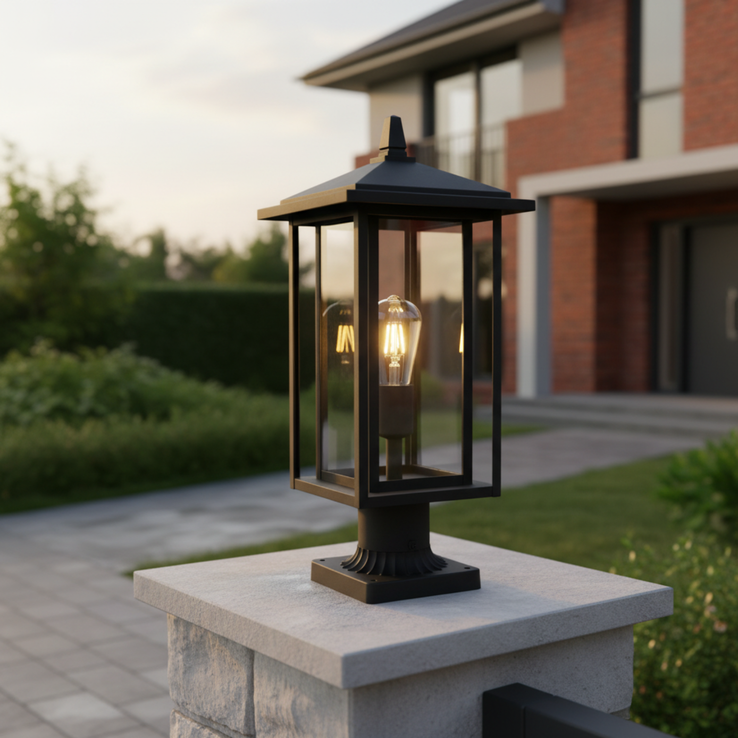 Madrid Exterior Outdoor Lantern Style Post Light Pathway Lighting Matt Black - 7Pandas Australia