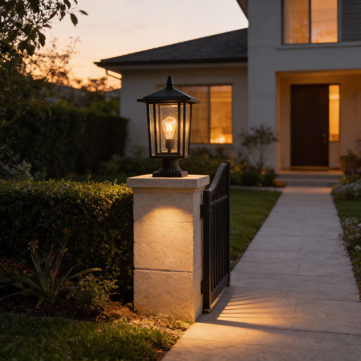 Madrid Exterior Outdoor Lantern Style Post Light Pathway Lighting Matt Black - 7Pandas Australia