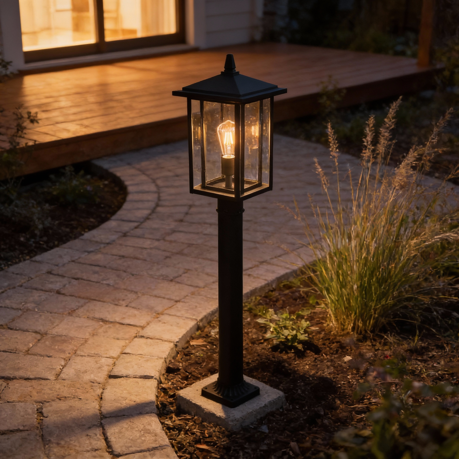 Madrid Exterior Outdoor Lantern Style Post Light Pathway Lighting Matt Black - 7Pandas Australia