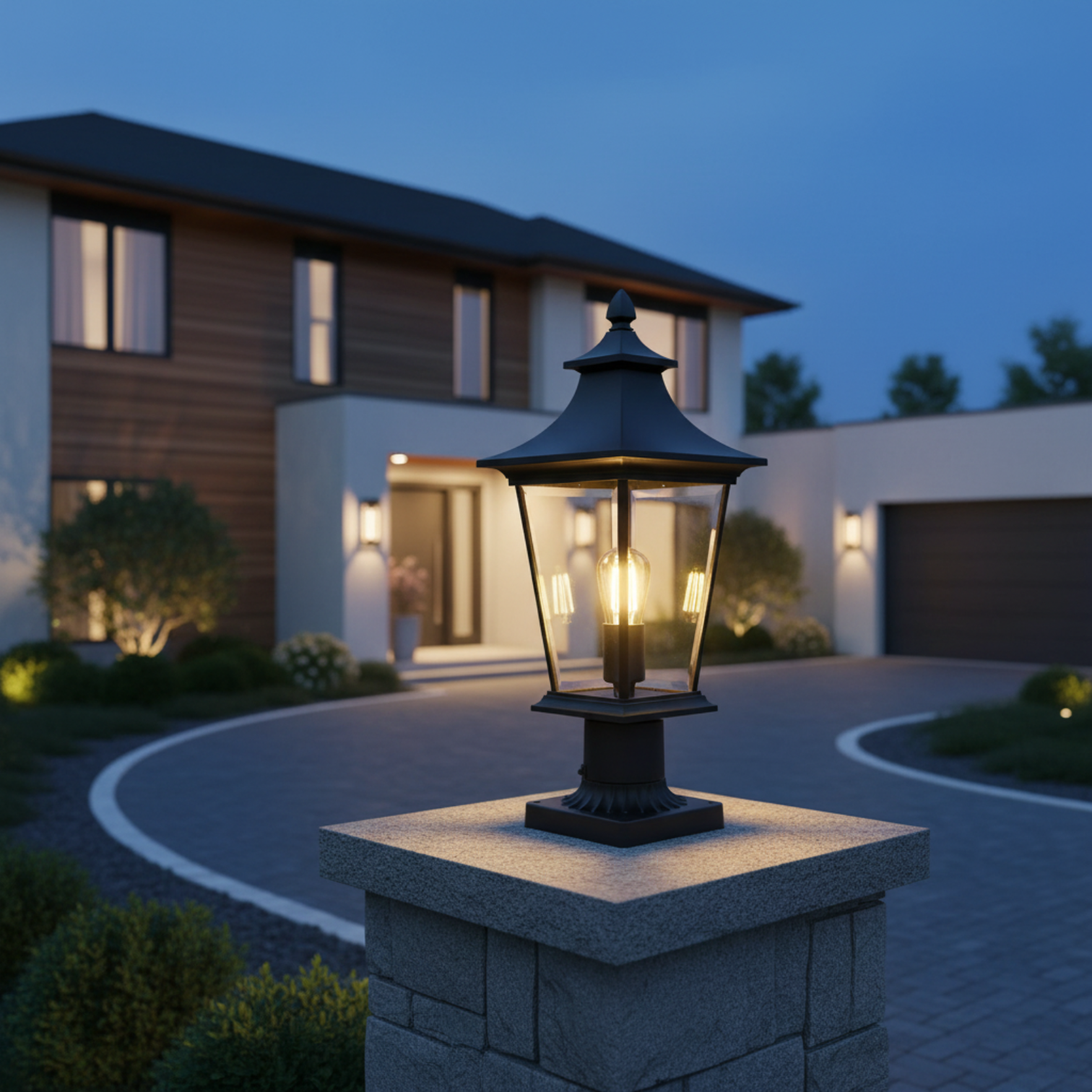 Robinson Outdoor Lantern Style LED Post Light Sand Black Bulb Included - 7Pandas Australia