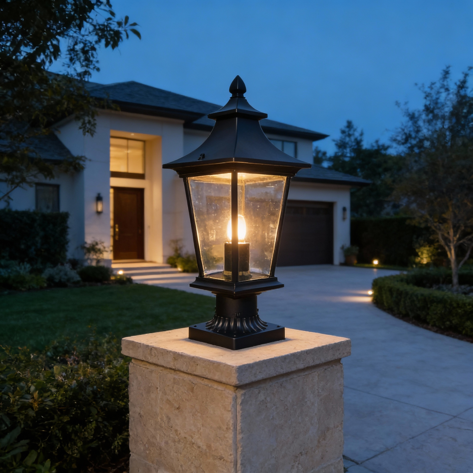 Robinson Outdoor Lantern Style LED Post Light Sand Black Bulb Included - 7Pandas Australia